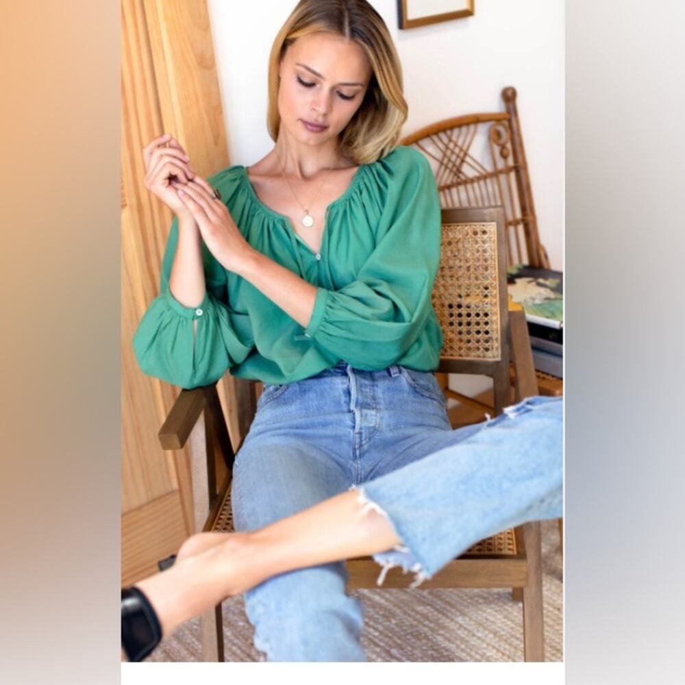 Emerson fry Lucy blouse meadow green womens S bohemian feminine cottage classic